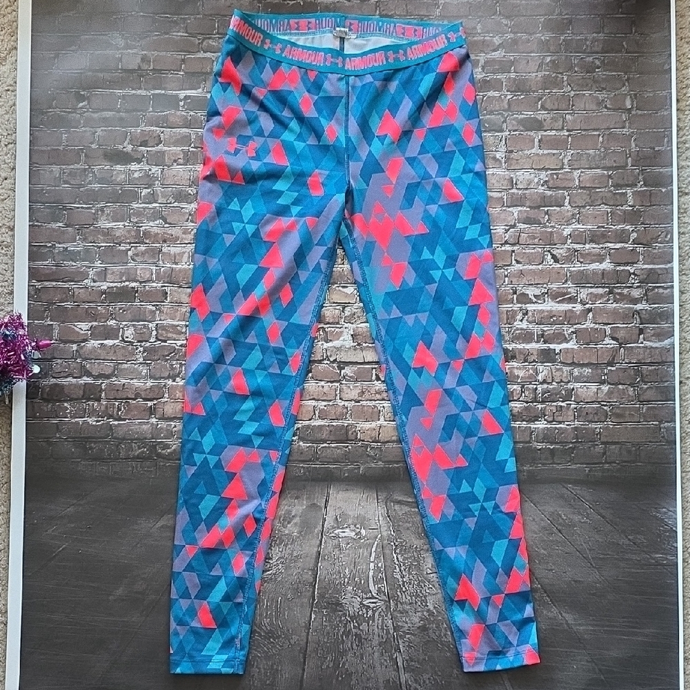 Under Armour Girls' Teal & Pink Geo-Print Compression Leggings